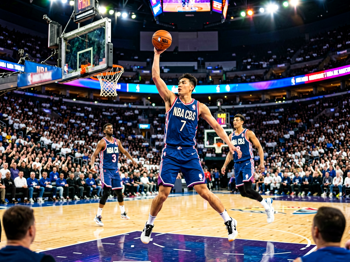篮球比赛现场，NBA赛场灯光璀璨